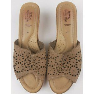 Spring Step Women's US Size 9.5/10 Sandals Tan Leather Wedge Made In Italy